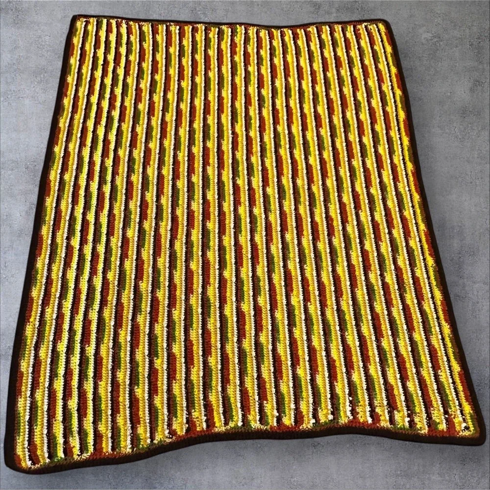 Vrg Crochet Afghan Blanket-Apache Tears Stitch-Chevron Zigzag Retro Fall 52